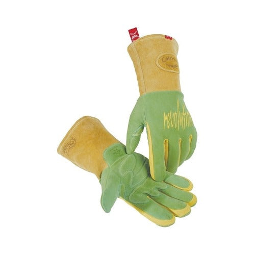 Caiman 1816 revolution deerskin FR foam fleece MIG stick welding gloves large green palm gold cuff welding gloves