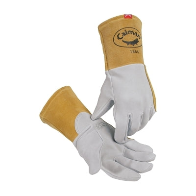 1864 Deerskin Unlined Lean-On Patch TIG Welding Gloves, Medium, Gray, 4 in Gauntlet Cuff