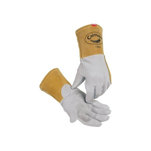 Caiman 1864 deerskin TIG welding gloves medium gray unlined 4 in gold gauntlet cuff TIG welding gloves