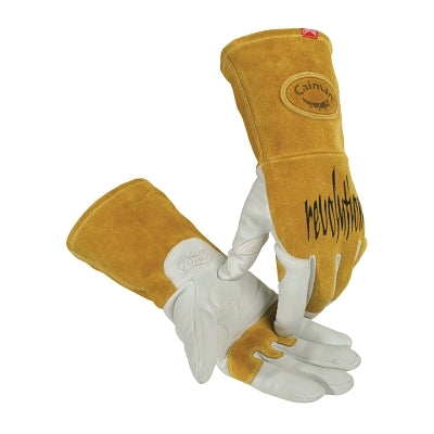 1868 revolution Goat Grain FR Back Unlined Palm TIG/MIG Welding Gloves, Large, Gold/White, 4 in cuff