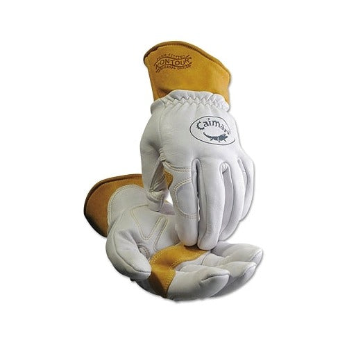 Caiman 1871 multi-task gloves boarhide goat leather palm with gold suede leather cuff, medium size pair