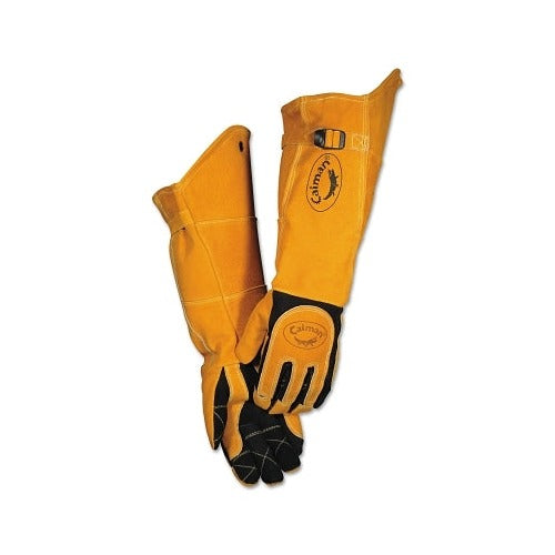 Caiman 1878 21 in FR MIG/stick welding gloves, deerskin palm, boarhide back, tan and black, extended gauntlet cuff