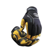 Caiman MAG 2956 gold grain leather palm gloves XL black mesh back gold deerskin palm reinforced fingertips work gloves