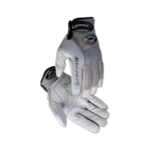 Caiman 2970 deerskin padded palm mechanics gloves gray mesh back knuckle guard wrist strap mechanics gloves
