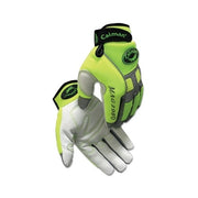 Caiman 2980 MAC goat grain hi-vis lime green neoprene knuckle protection mechanics gloves medium leather palm gloves