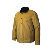 Caiman Boarhide gold leather welding jacket large snap-front black collar full-length sleeves welding coat