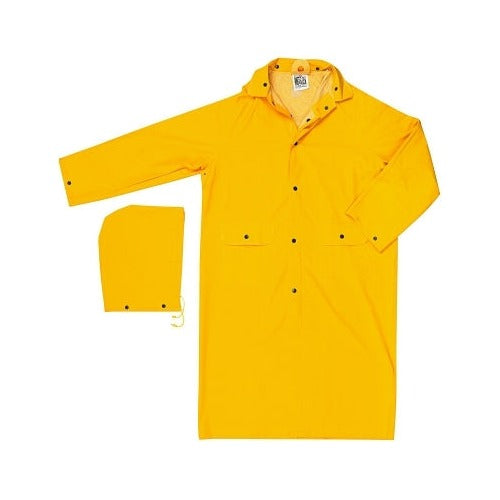 MCR Safety Classic Series rain coat, yellow PVC on polyester, 0.35 mm, full-length with detachable hood, snap front