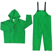 Two-Piece Rain Suit, Jacket w/Hood, Bib Pants, 0.42 mm PVC/Poly, Green, 2X-Large