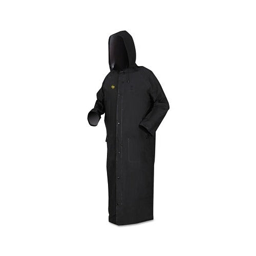 MCR Safety Classic Plus rainwear large PVC polyester full-length hooded rain coat black snap front rainwear