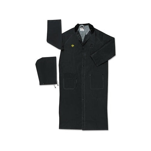 MCR Safety Classic Plus rider coat, 3XL, black PVC on polyester, snap-front full length with detachable hood, rain coat