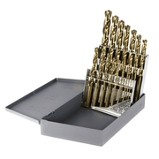 DRILLCO 15-piece cobalt drill bit set 1/16-1/2 in gold-finish bits in gray metal case drill bit set