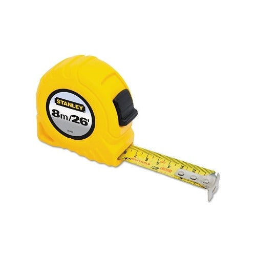 Stanley 30-456 tape rule 1 in x 8m/26 ft yellow ABS case with blade extended showing metric imperial markings