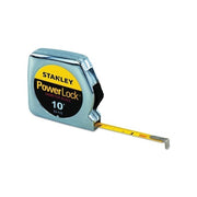 Stanley PowerLock 10 ft pocket tape measure, chrome case, 1/4 in blade, diameter scale, model 33-115