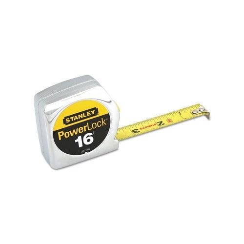 Stanley PowerLock 35-116 tape measure 3/4 in wide blade 16 ft chrome case with extended yellow blade tape rule