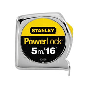 Stanley PowerLock 33-158 tape measure 3/4 in wide blade 5 m/16 ft chrome case yellow label tape rule