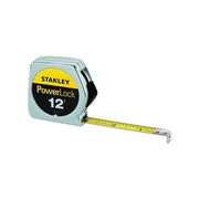 Stanley PowerLock 33-212 tape rule 12 ft 1/2 in blade chrome and yellow case extended blade visible hand tool