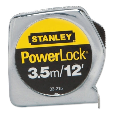 Powerlock Tape Rules 1/2 in Wide Blade, 12 ft x 1/2 in, Inch/Metric, Single Sided, Chrome