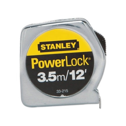 Stanley PowerLock 33-215 tape rule 12 ft 1/2 in blade inch metric chrome case yellow and black label