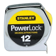 Powerlock Tape Rules 1/2 in Wide Blade, 12 ft x 1/2 in, Inch/Decimal, Single Sided, Silver/Yellow