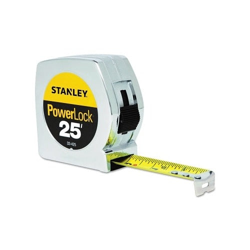 Stanley PowerLock 33-425 tape rule 1 in x 25 ft wide blade chrome case blade extended