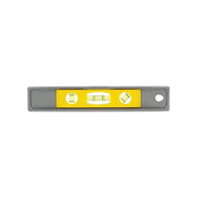 Stanley torpedo magnetic level, 9 in, cast aluminum frame with 3 vials, yellow center, horizontal spirit level