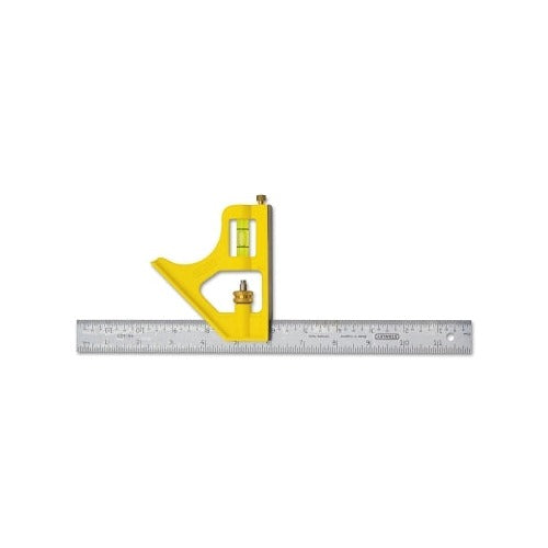 Stanley combination square, 12 in stainless steel blade, yellow die-cast metal head with bubble vial and scribe