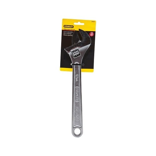 Stanley adjustable wrench 12 in chrome 1-3/8 in jaw opening knurled thumb wheel adjustable wrench