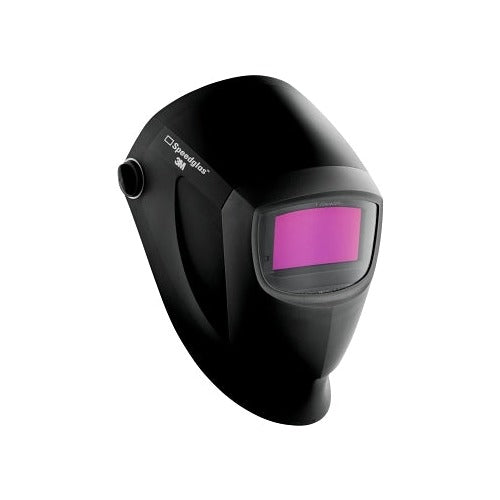 3M Speedglas 9002NC welding helmet, black shell with silver trim and auto-darkening pink lens window, welding helmet