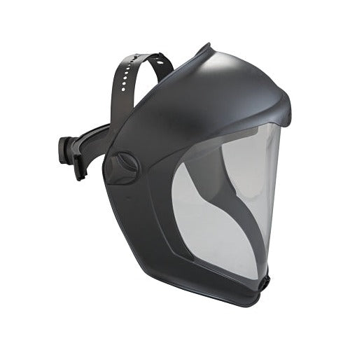 Honeywell Uvex Bionic face shield, clear hardcoat antifog visor, black matte frame with adjustable headband, safety face shield