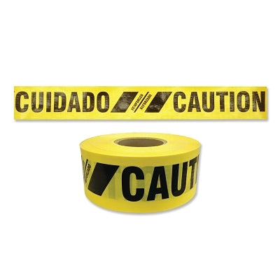 Reinforced Barricade Tape, 3 in x 500 ft, Caution/Cuidado, Yellow