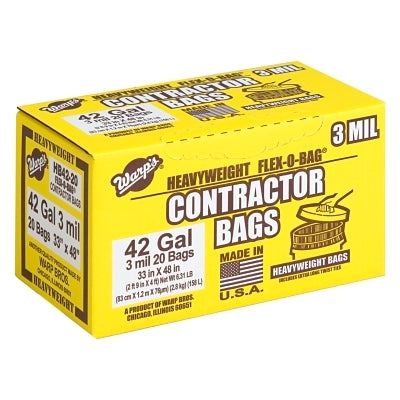FLEX-O-BAG Contractor Bag, 42 gal, 3 mil Thick, 33 in W x 48 in H, Black