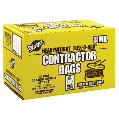 FLEX-O-BAG Trash Can Liners and Contractor Bags, 42 gal, 3 mil, 33 in X 48 in, Black, Heavyweight