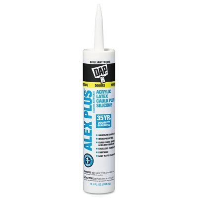 ALEX PLUS Acrylic Latex Caulk Plus Silicone (PC 18101), 10.1 oz Cartrdge, White