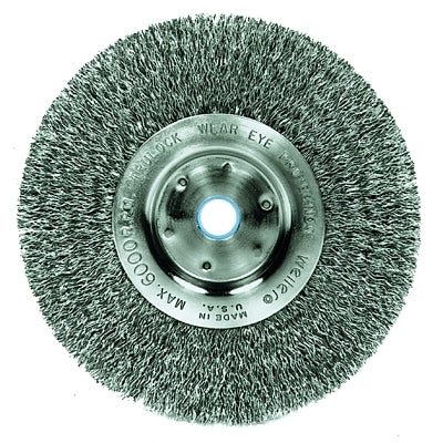 Narrow Face Crimped Wire Wheel, 6 in dia x 3/4 in W Face, 0.014 in Steel Wire, 6000 RPM