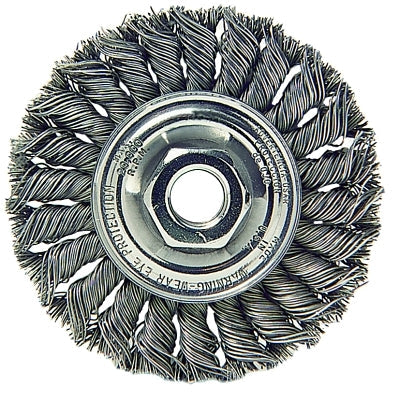 Standard Twist Knot Wire Wheel, 6 in dia x 1/2 in W Face, 0.023 in Steel  Wire, 9000 RPM