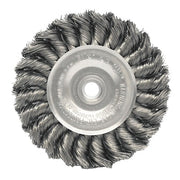 Standard Twist Knot Wire Wheel, 4 in dia x 1/2 in W Face, 0.020 in Stainless Steel Wire, 20000 RPM