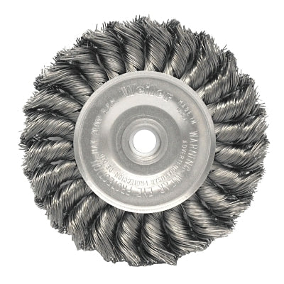 Standard Twist Knot Wire Wheel, 4 in dia x 1/2 in W Face, 0.020 in Stainless Steel Wire, 20000 RPM