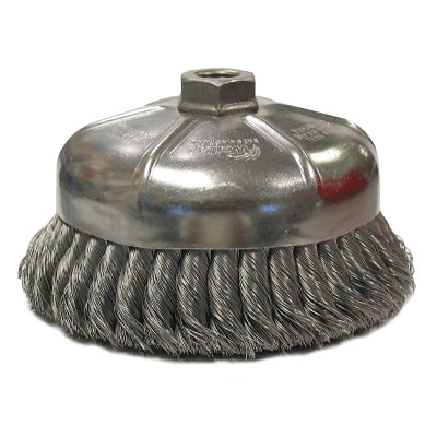 Single Row Heavy-Duty Knot Wire Cup Brush, 6 in dia, 5/8-11 UNC, 0.023 Steel Wire