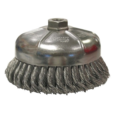 Single Row Heavy-Duty Knot Cup Brush, 6 in dia, 5/8-11 UNC, 0.023 Steel Wire