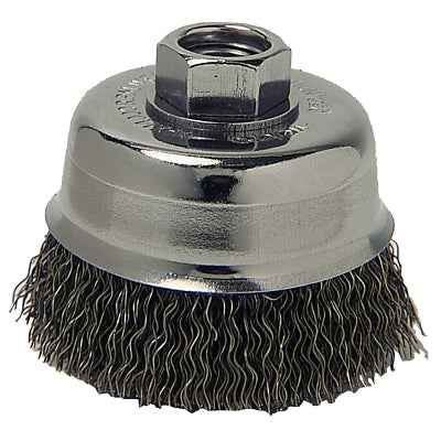 Crimped Wire Cup Brush, 4 in Dia, 5/8 in-11 Arbor, 0.014 in Carbon Steel