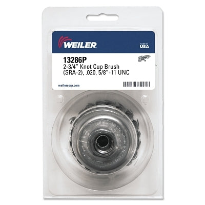 Single Row Heavy-Duty Knot Wire Cup Brush, 2 3/4 in Dia., 5/8-11 UNC, .020 Steel