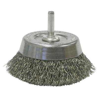 Stem-Mounted Crimped Wire Cup Brush, 2-3/4 in dia, 0.0118 in Steel Wire