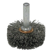 Stem-Mounted Narrow Conflex Brush, 2 in dia x 3/8 in W Face, 0.006 in Steel, 20000 RPM, 1/4 in Stem