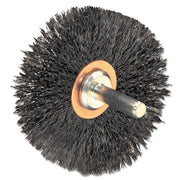 Stem-Mounted Narrow Conflex Brush, 3 in dia x 1/2 in W Face, 0.008 in Steel, 20000 RPM, 1/4 in Stem