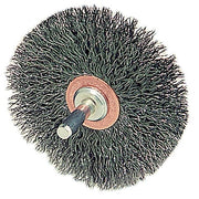 Stem-Mounted Narrow Conflex Brush, 3 in dia x 1/2 in W Face, 0.0118 in Steel, 20000 RPM, 1/4 in Stem