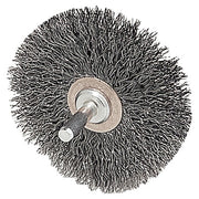 Stem-Mounted Narrow Conflex Brush, 3 in dia x 1/2 in W Face, 0.014 in Stainless Steel Wire, 20000 RPM, 1/4 in Stem