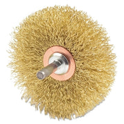 Stem-Mounted Narrow Conflex Brush, 3 in dia x 1/2 in W Face, 0.0118 in Brass Wire, 20000 RPM, 1/4 in Stem