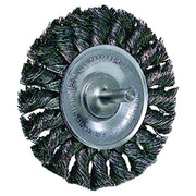 Standard Twist Knot Wire Wheel, 3-1/4 in dia x 3/8 in W Face, 0.014 in Steel Wire, 25000 RPM, 1/4 in Stem