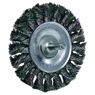 Standard Twist Knot Wire Wheel, 3-1/4 in dia x 3/8 in W Face, 0.014 in Steel Wire, 25000 RPM, 1/4 in Stem