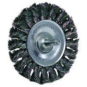 Standard Twist Knot Wire Wheel, 3-1/4 in dia x 3/8 in W Face, 0.020 in Steel Wire, 25000 RPM, 1/4 in Stem